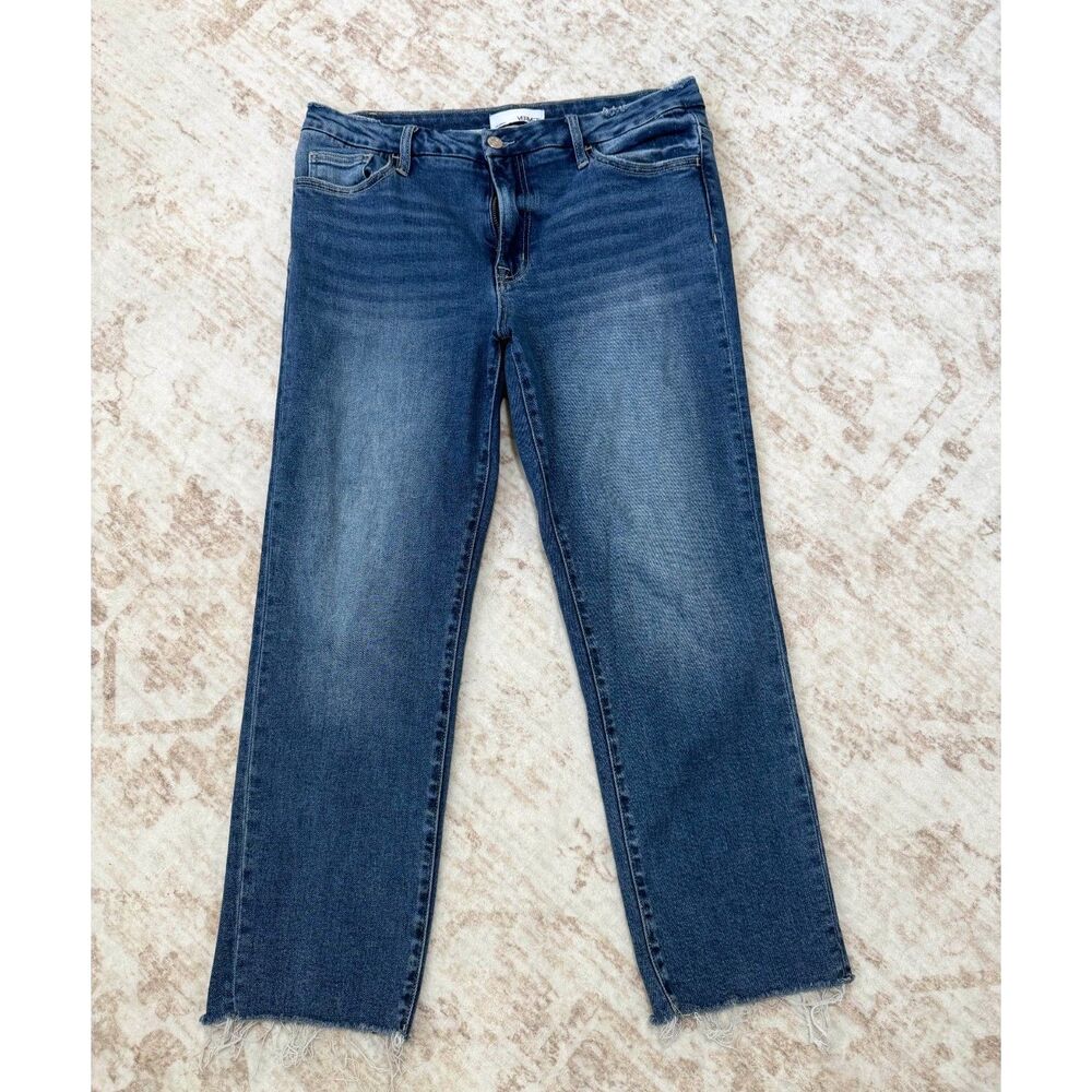 Vervet Medium Wash Raw Hem Mid Rise Straight Leg Crop Jeans Size 32